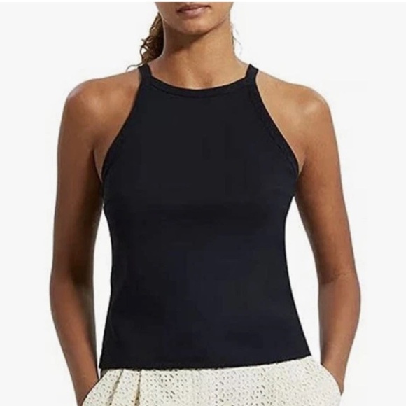 Theory Tops - Theory Precision Ponte Square Neck Halter Tank Top Shell White Stretch